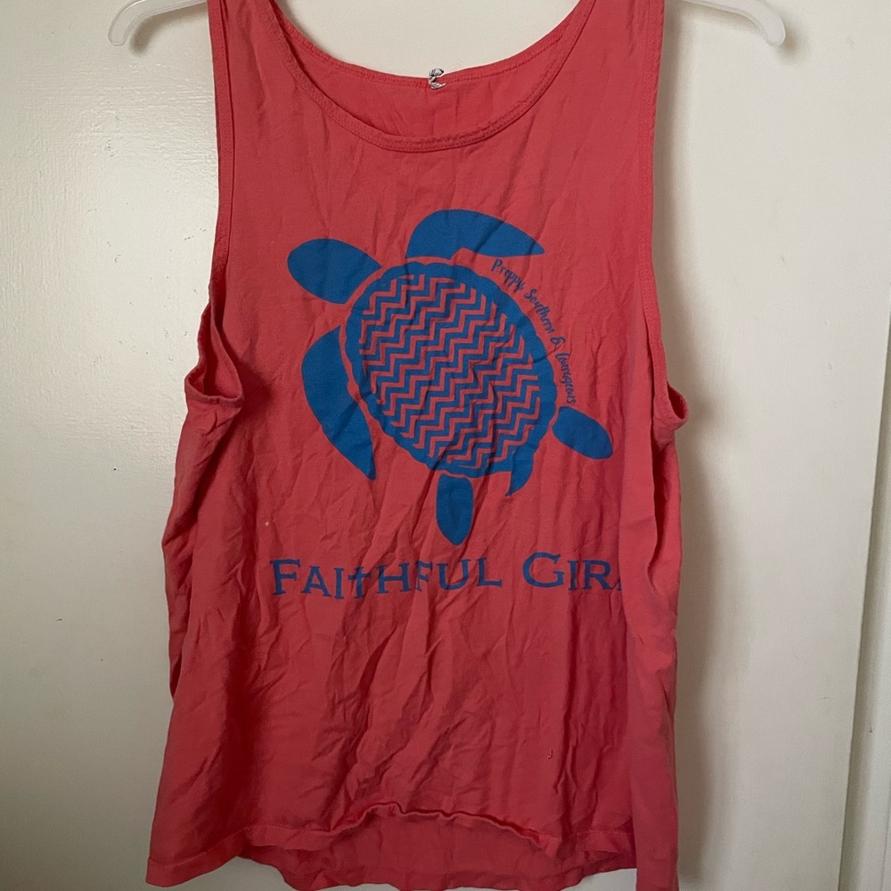 Pink Tank Top with Blue Turtle Design